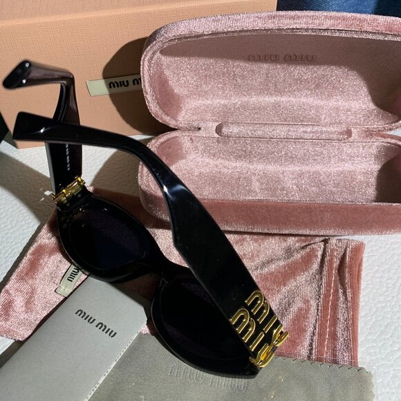 Miu Miu Black Oval Sunglasses with Case - Picture 7 of 10